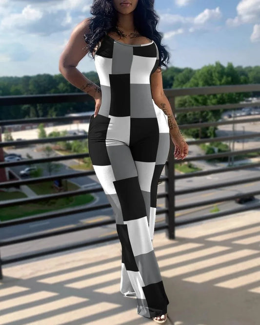 Women's Jumpsuit Summer Fashion Printed V-Neck Casual Sleeveless Jumpsuit