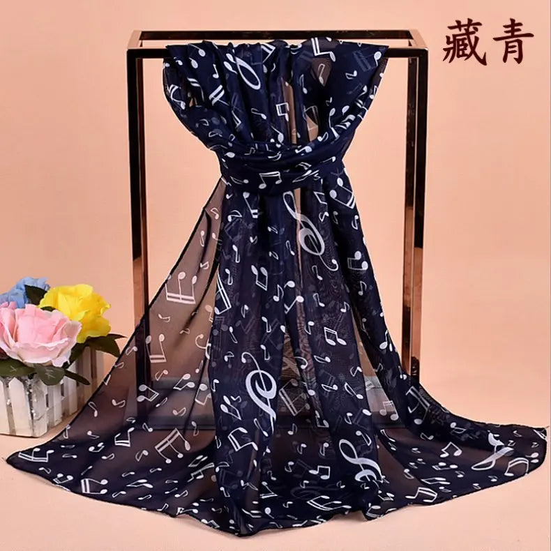 Ladies Musical Note Print Chiffon Neck Scarf