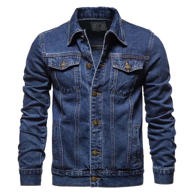 Men Solid Denim Jackets Fashion Motorcycle Vintage Jeans Jackets