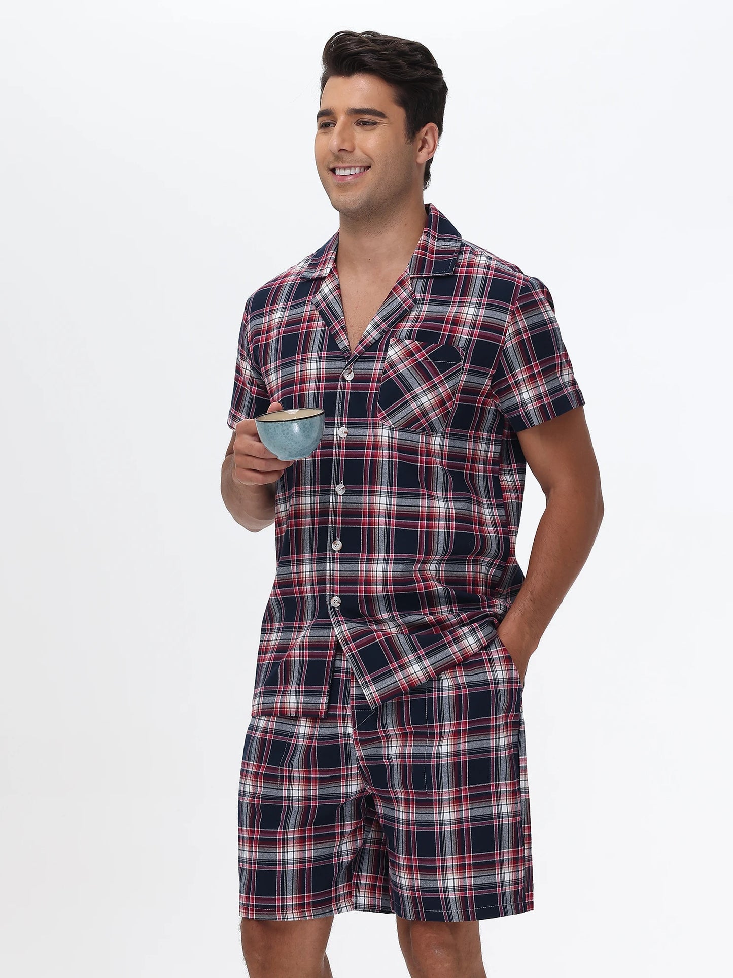 Men Summer Short Pajama Set Breathable Crop Pajama Short Sets Bottoms & Tops