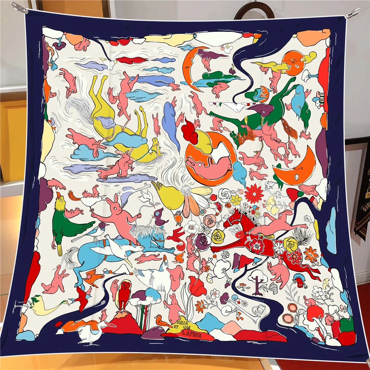 Women Print Satin Square Head Luxury Shawl