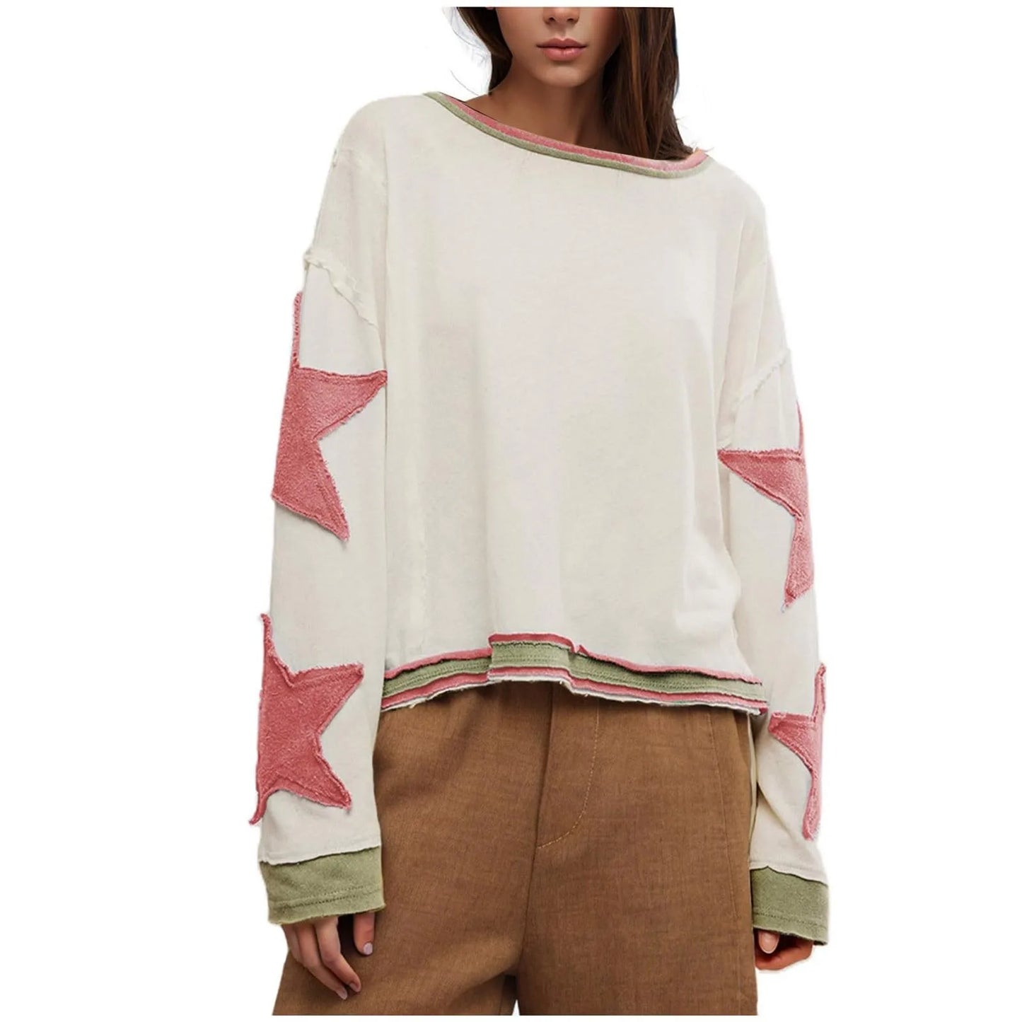Women's Oversized Sweatshirt Graphic Sweater Long Sleeve Round Shirt Tops
