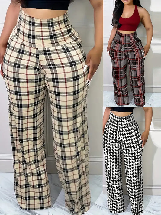 Women's Plaid Wide Leg High Waist Casual pants
