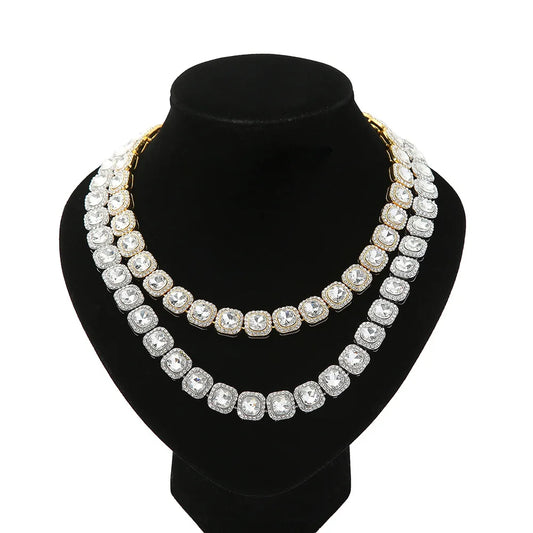 AAA Rhinestone Square Ice Crystal Tennis Chain Necklace Men's Chain