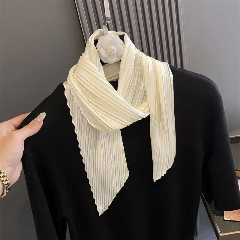 Women Pleated Satin Scarf For Ladies Neckerchief