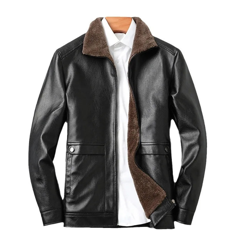 PU Jacket Fleece Liner Warm Solid Faux Leather