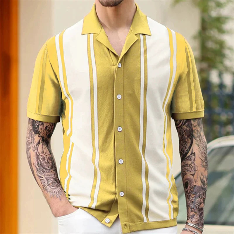 Jacquard Polo Shirts Man Knitwear Business Casual Summer  Viscose Elastic Silky Camisas