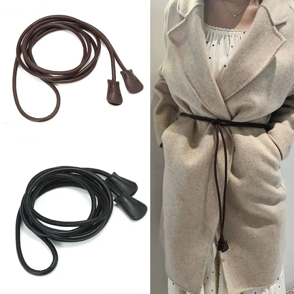Women Knotted Thin Waistband Summer Dress Leather Belt