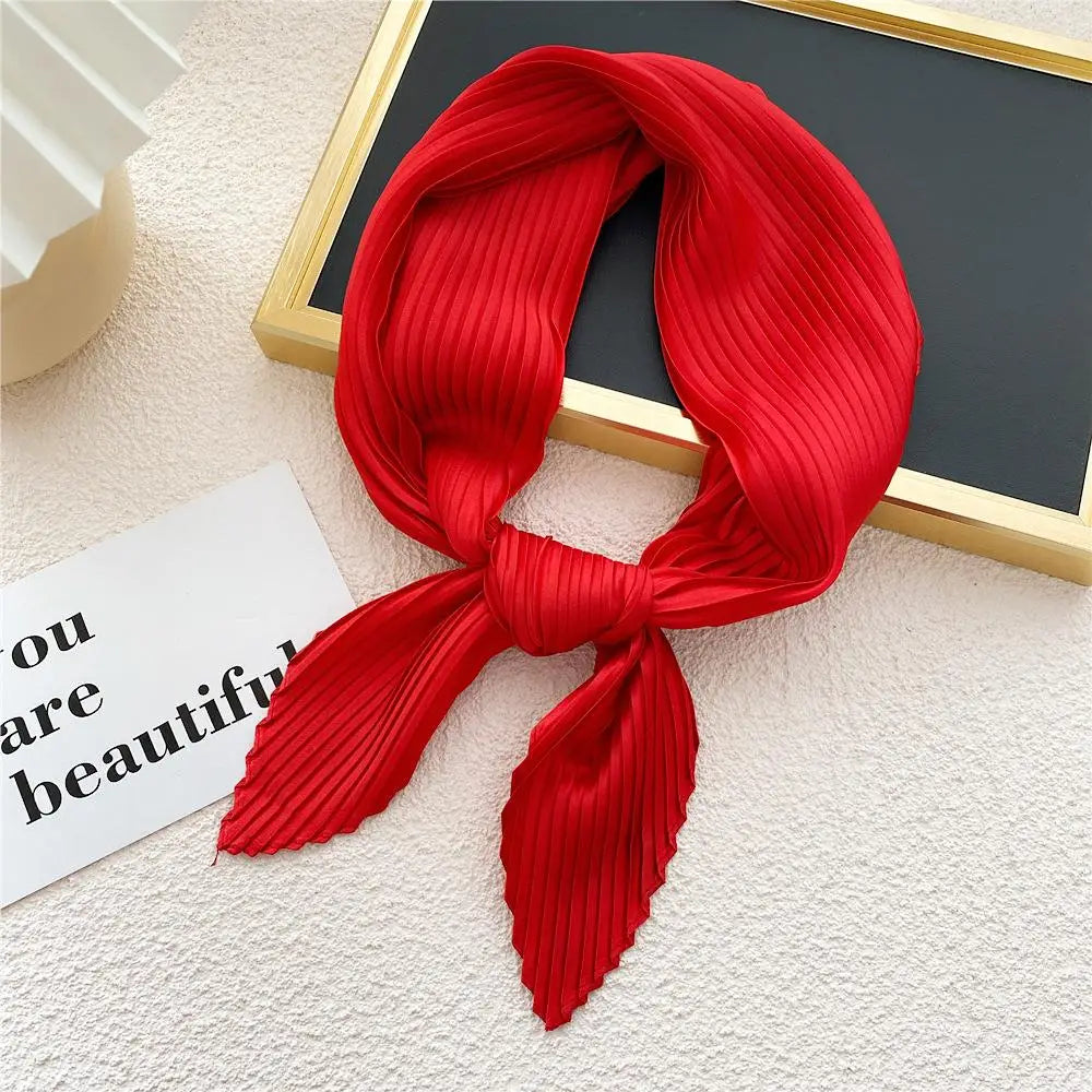 Women Pleated Satin Scarf For Ladies Neckerchief