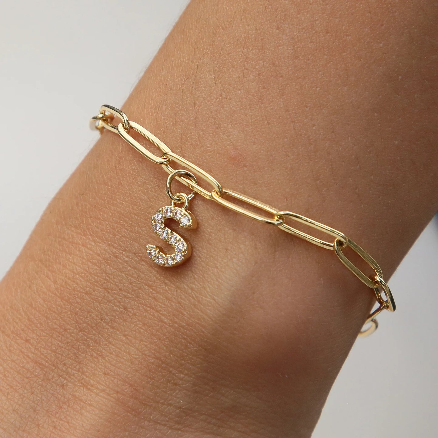 zircon bracelet Initial personalized paperclip bracelet