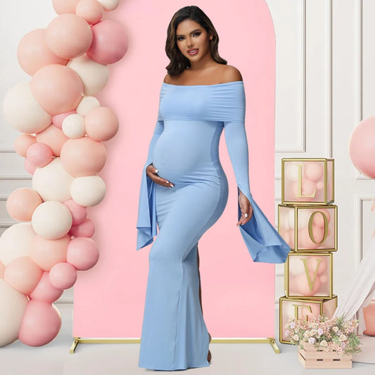 Women Maternity Off Shoulder Long Sleeve Bodycon Pregnancy  Gown