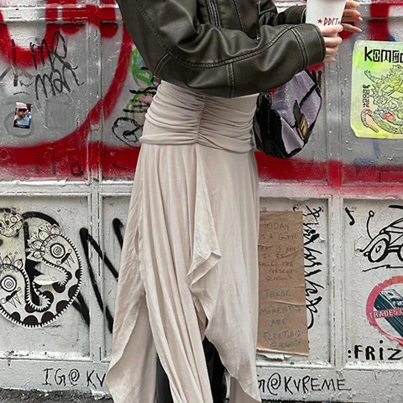 Women's Drawstring Long Skirt Split Hem Loose Midi Skirt