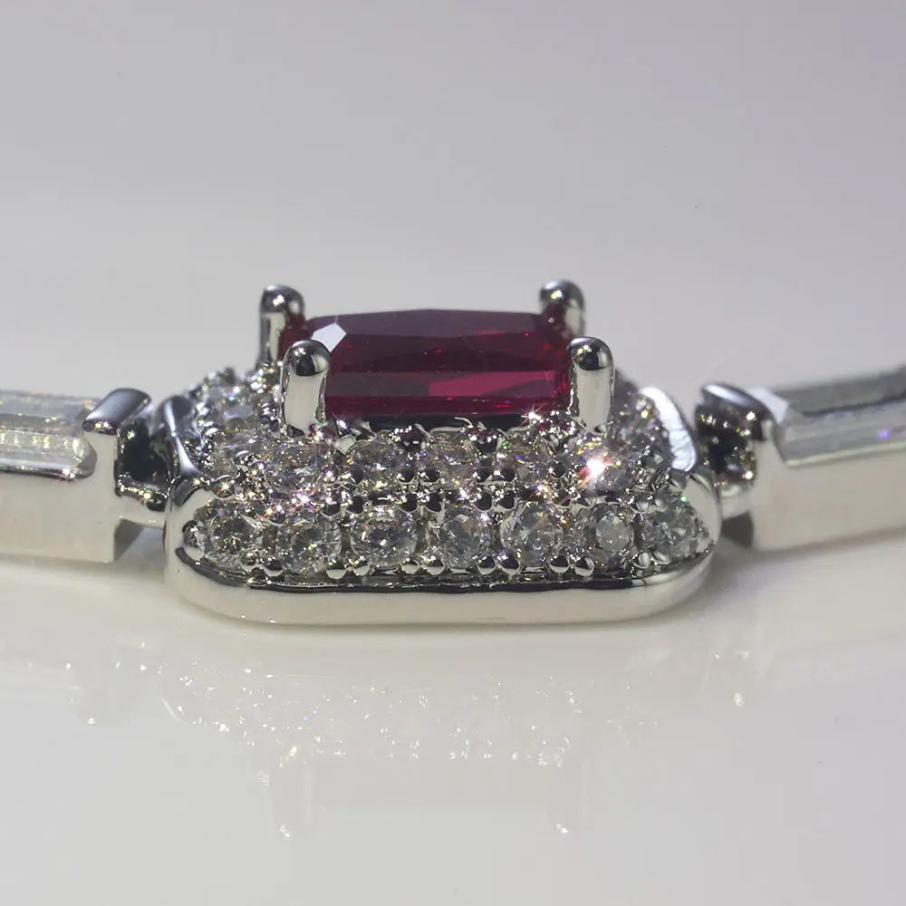 Women's Jewelry Silver Plated Red Diamond Gemstone Bracelet