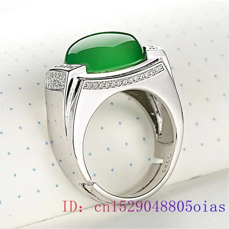 Green Jade Ring Fashion Chalcedony Men Gifts Gemstone Lucky Jewelry Zircon