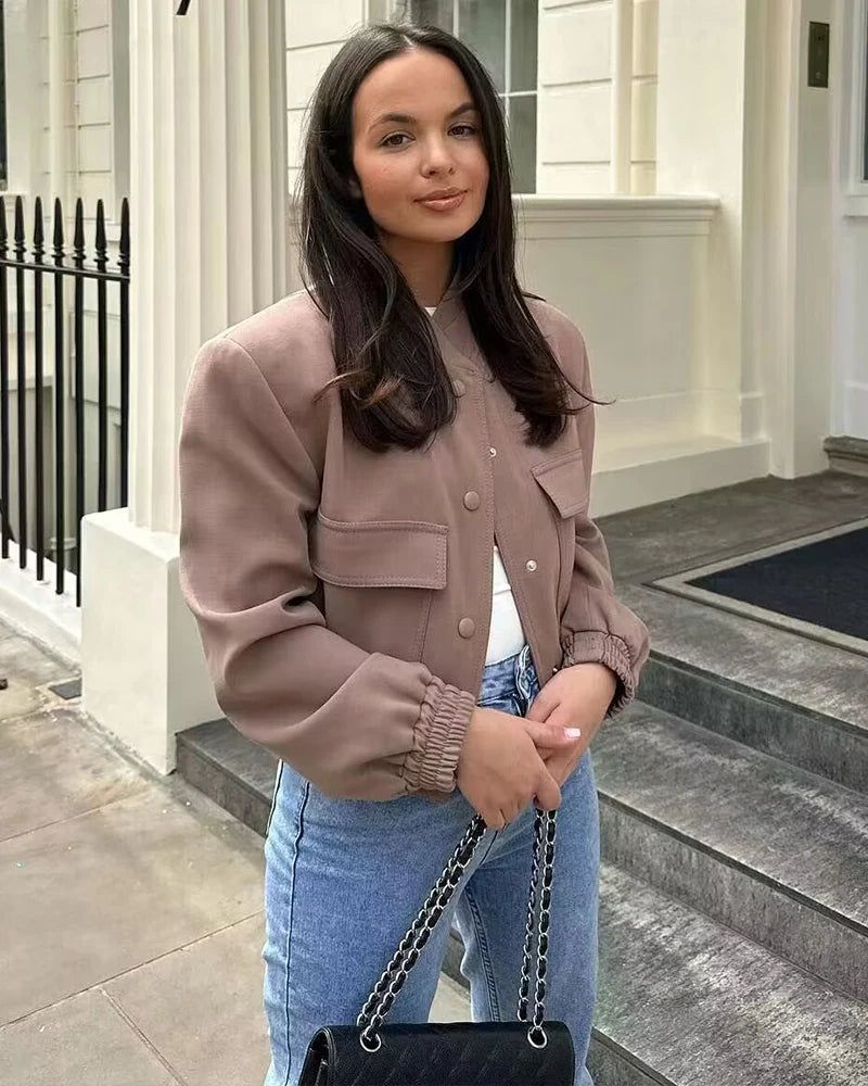Big Pocket Short Jacket Personality Casual  Outerwear
