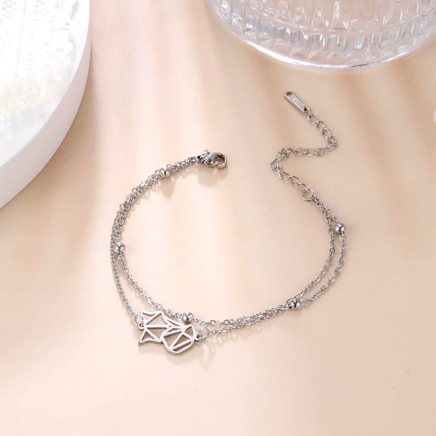 Cross Pendant Bracelets Stainless Steel Double Layer Chain