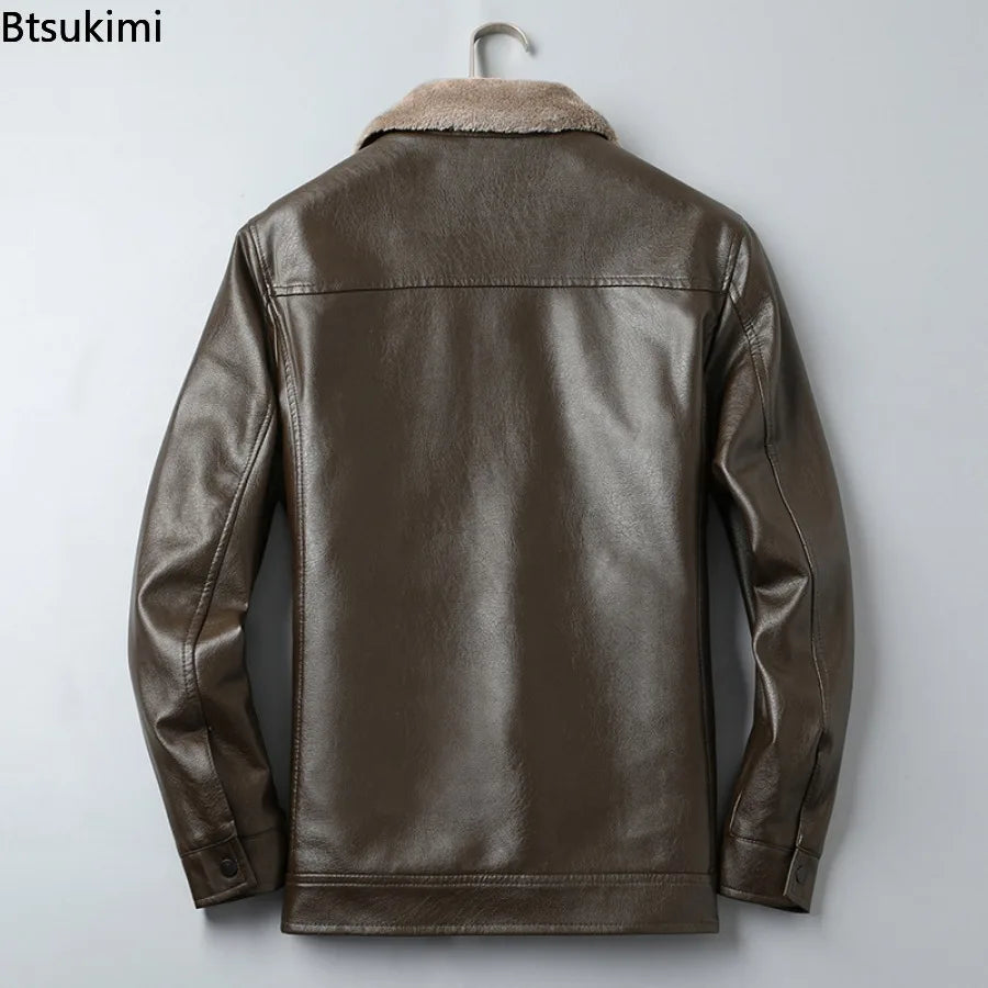 PU Jacket Fleece Liner Warm Solid Faux Leather