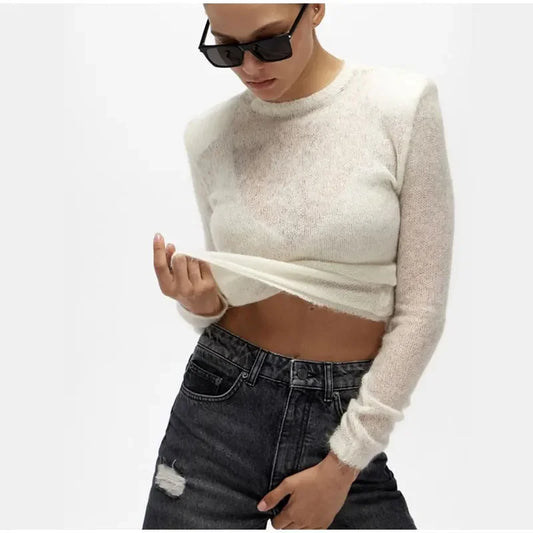 Women Knited Pullover Sweater Lady Casual Crew Neck Long Sleeve