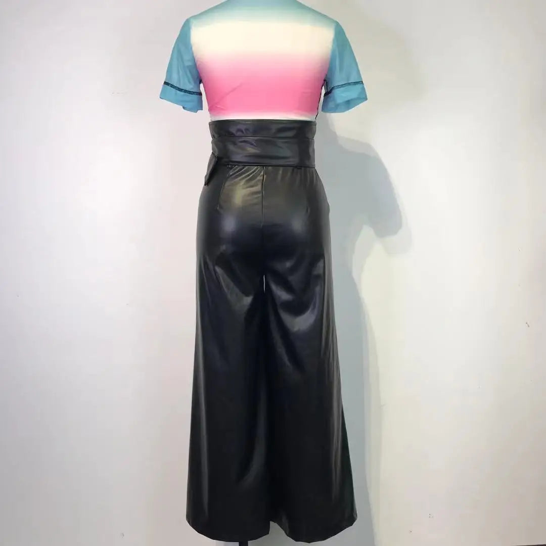 Women's Fashion High Waist Trousers PU Leather Pants