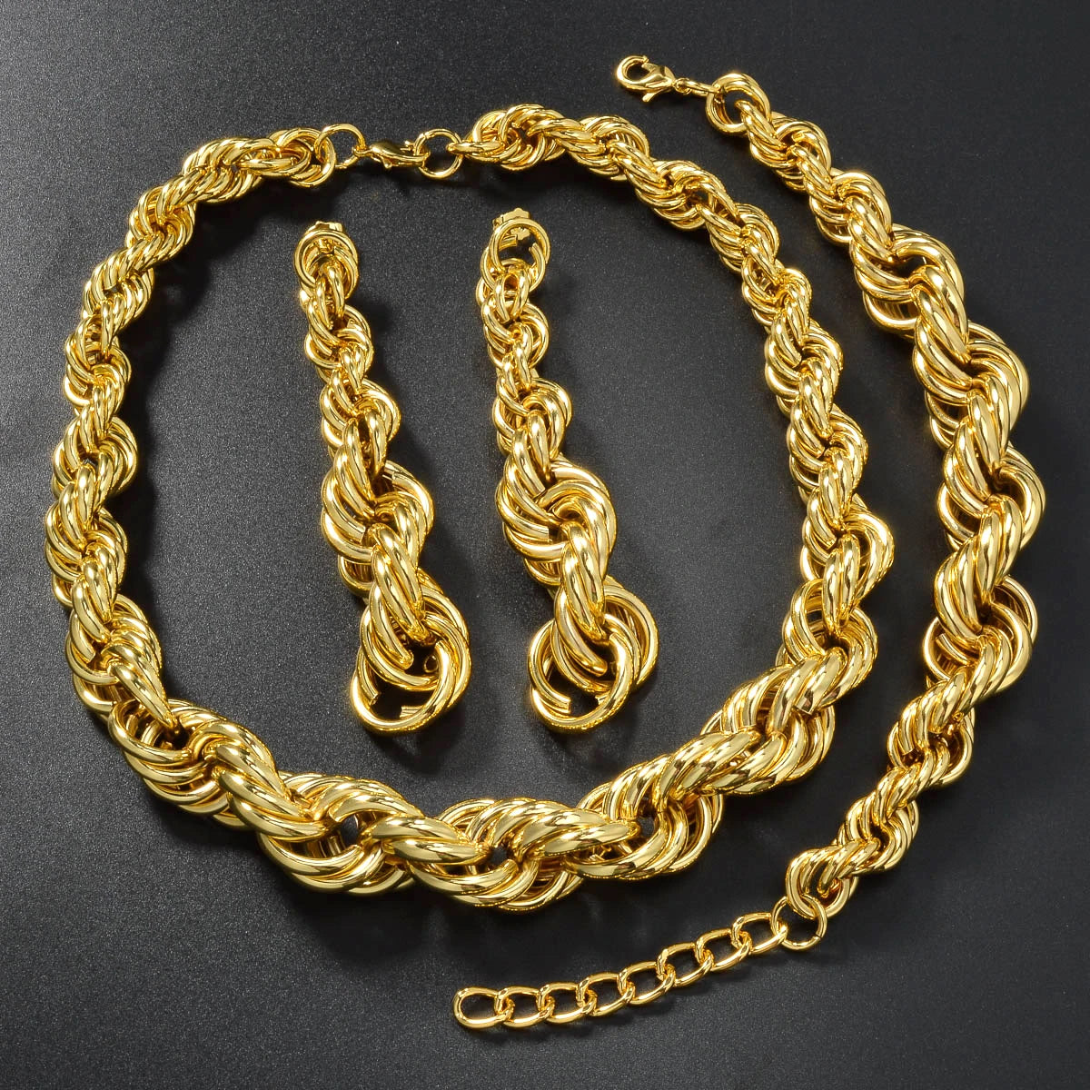 3pcs Men's Women's Jewelry Set Fried Dough Twists Necklace Bracelet Earrings