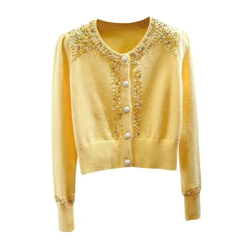 New O-Neck Knitted Sweater Close-Fitting Beading Pullover