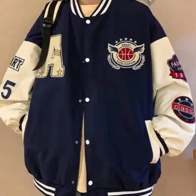 Varsity Baseball Bomber Jacket Men bone work Leather Jackets