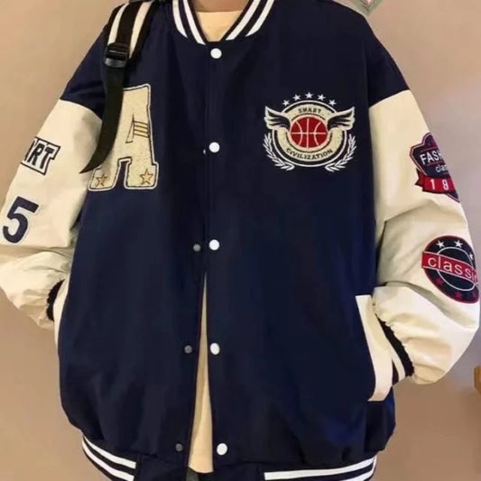 Varsity Baseball Bomber Jacket Men bone work Leather Jackets