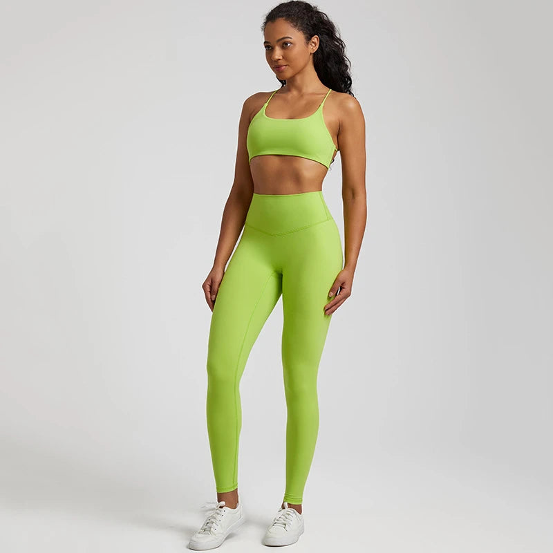 Gym Set Women Sports Outfit 2 Pieces Cross Back Bra Fitness Suit