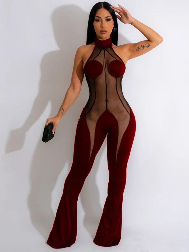 Full Jumpsuits for Women Halter Neck Jumpsuit Backless Sexy Lace