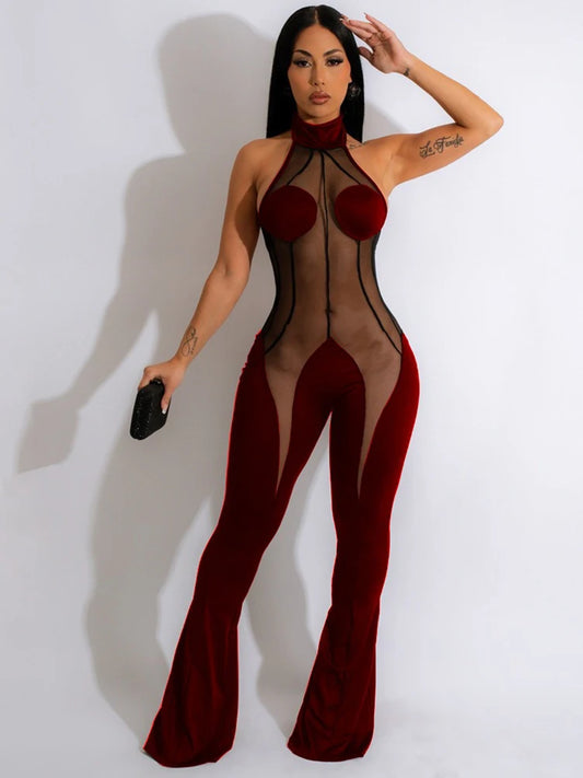 Full Jumpsuits for Women Halter Neck Jumpsuit Backless Sexy Lace