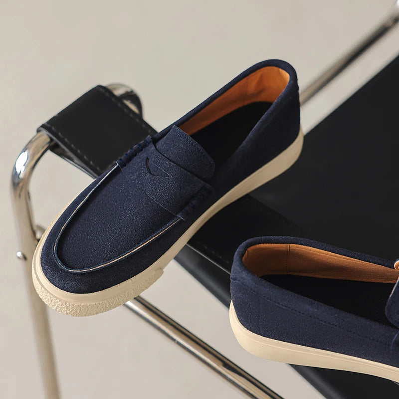 New Suede Leather Mens Loafers Cowhide Slip On Flats