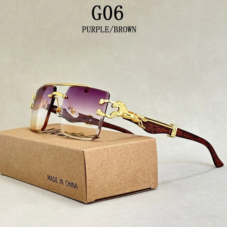 New In Sunglasses For Men Wooden Rimless Sunglasses Women  Vintage Square