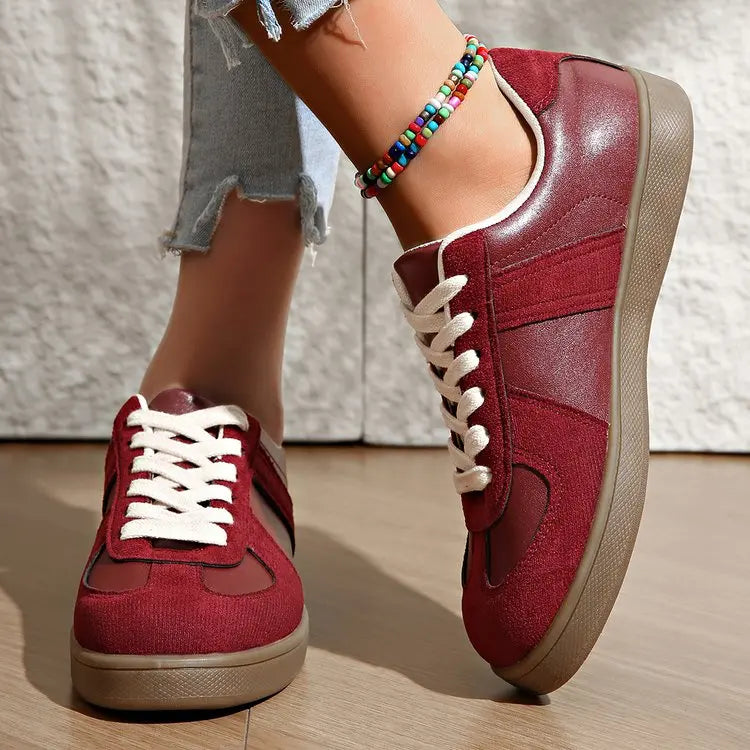 Women's Flat-bottomed Sneakers  Casual Lace-up Comfortable Low-cut Shoes