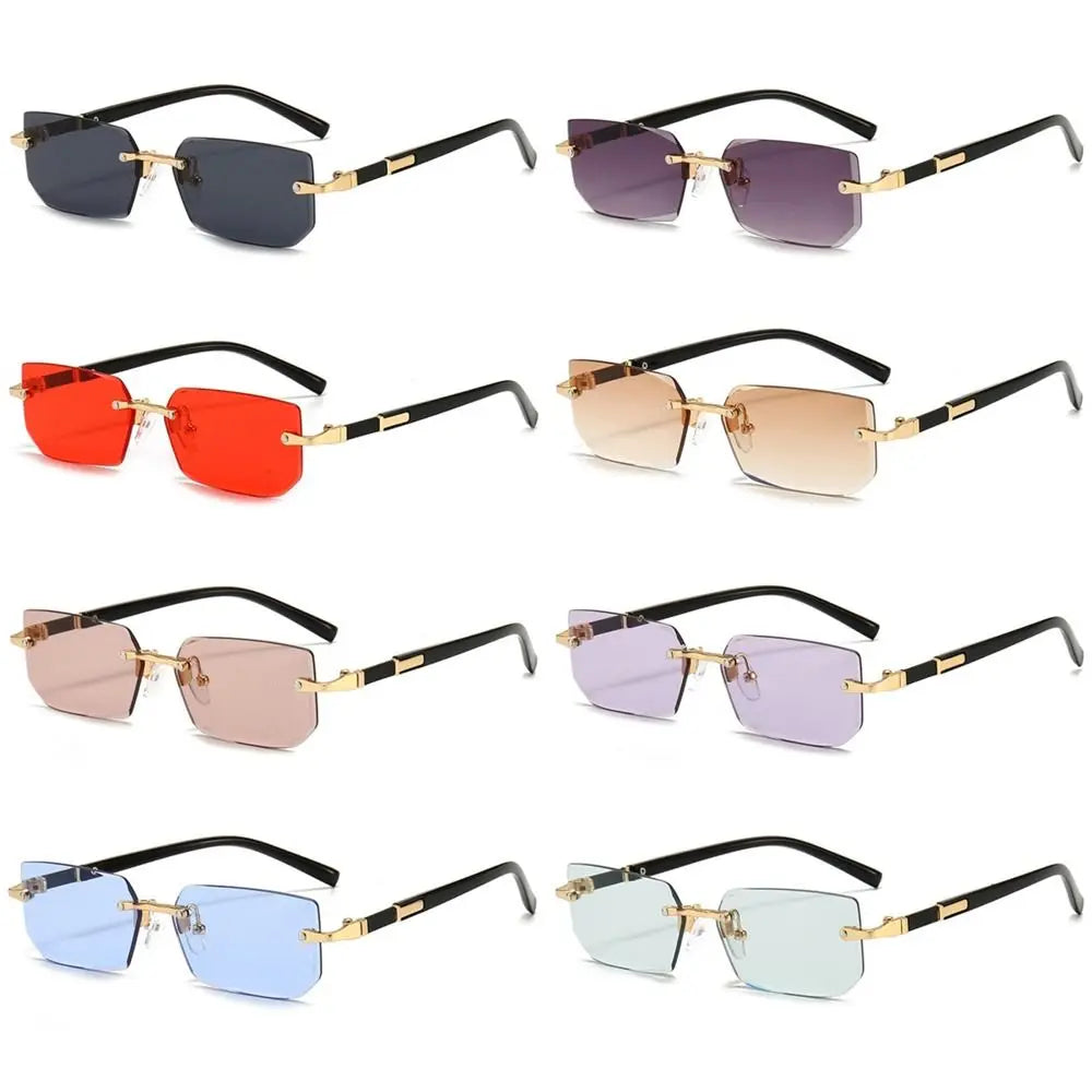 Rimless Sunglasses for Men Women Fashion Frameless Rectangle Sun Glasses