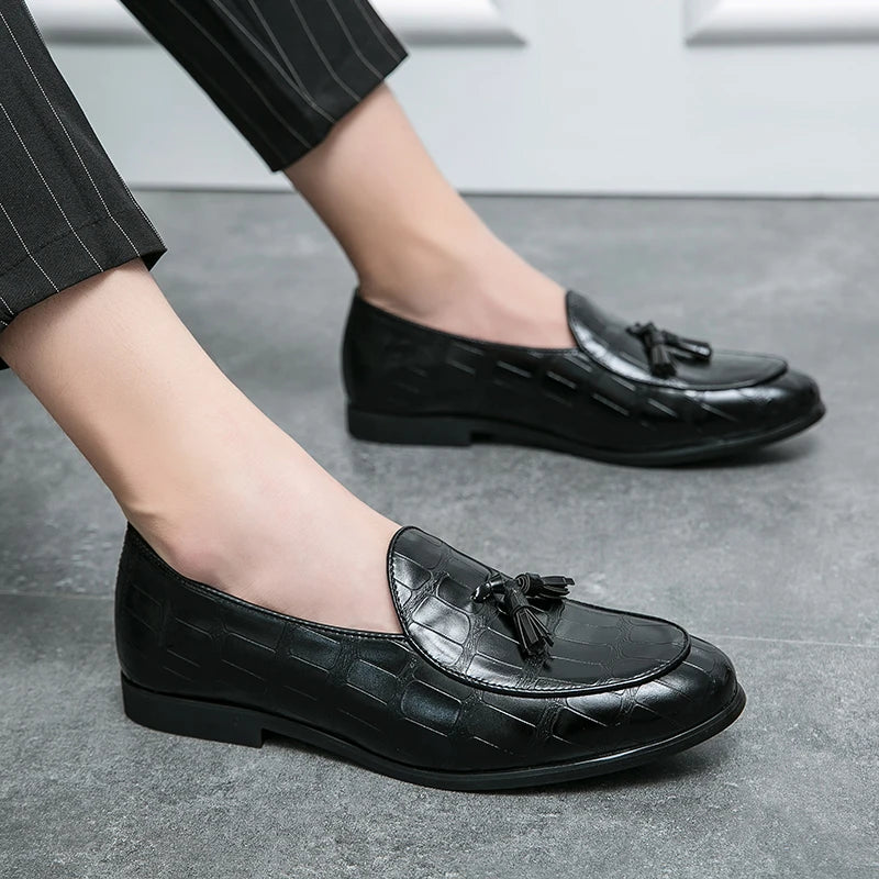 Men Slip On Loafers Trend Tassels Leather Shoes