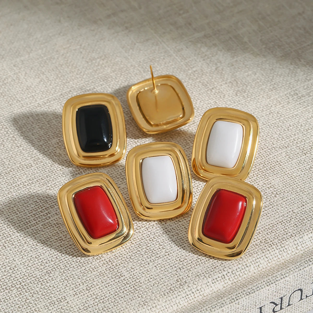 Large Stud Earrings Stainless Steel  Stone Earrings