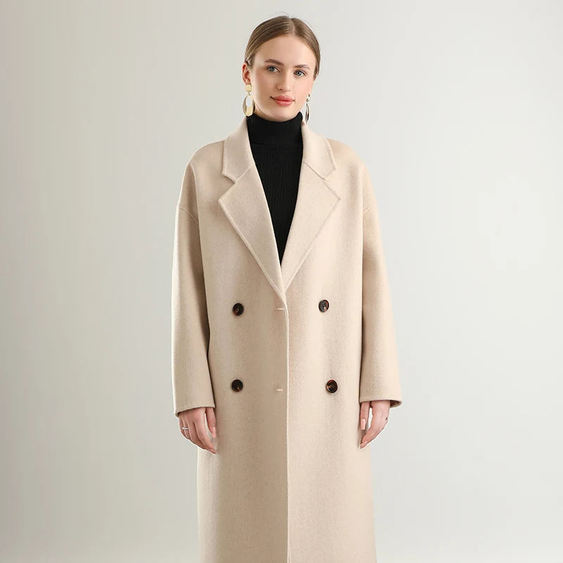 women's wool coat, double-sided, warm, high-end lapel coat