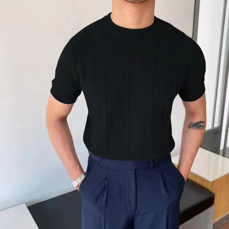 Knitted T-shirt Men  New Round Neck Thin Wool Bottoming Shirt