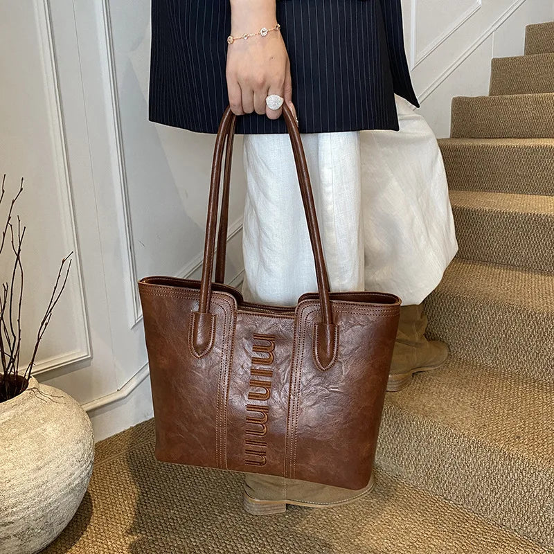 Large Capacity Retro Bucket Design, High-End Minimalist Style Handheld & Shoulder Bag