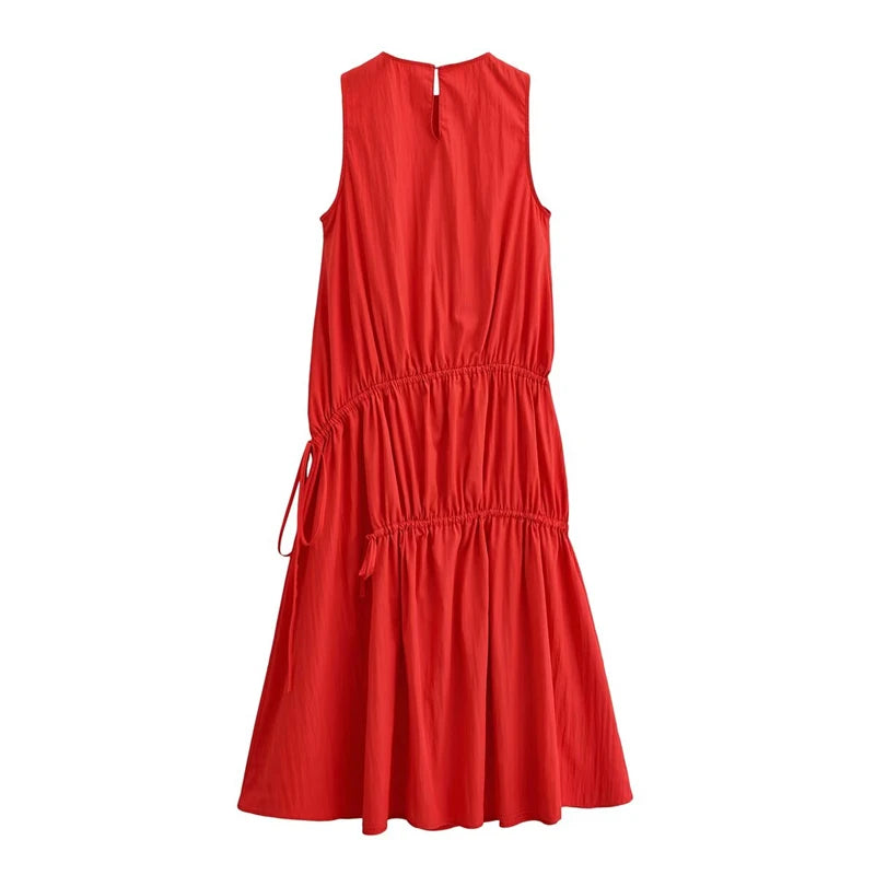Red Round-neck Sleeveless Dress for Women
