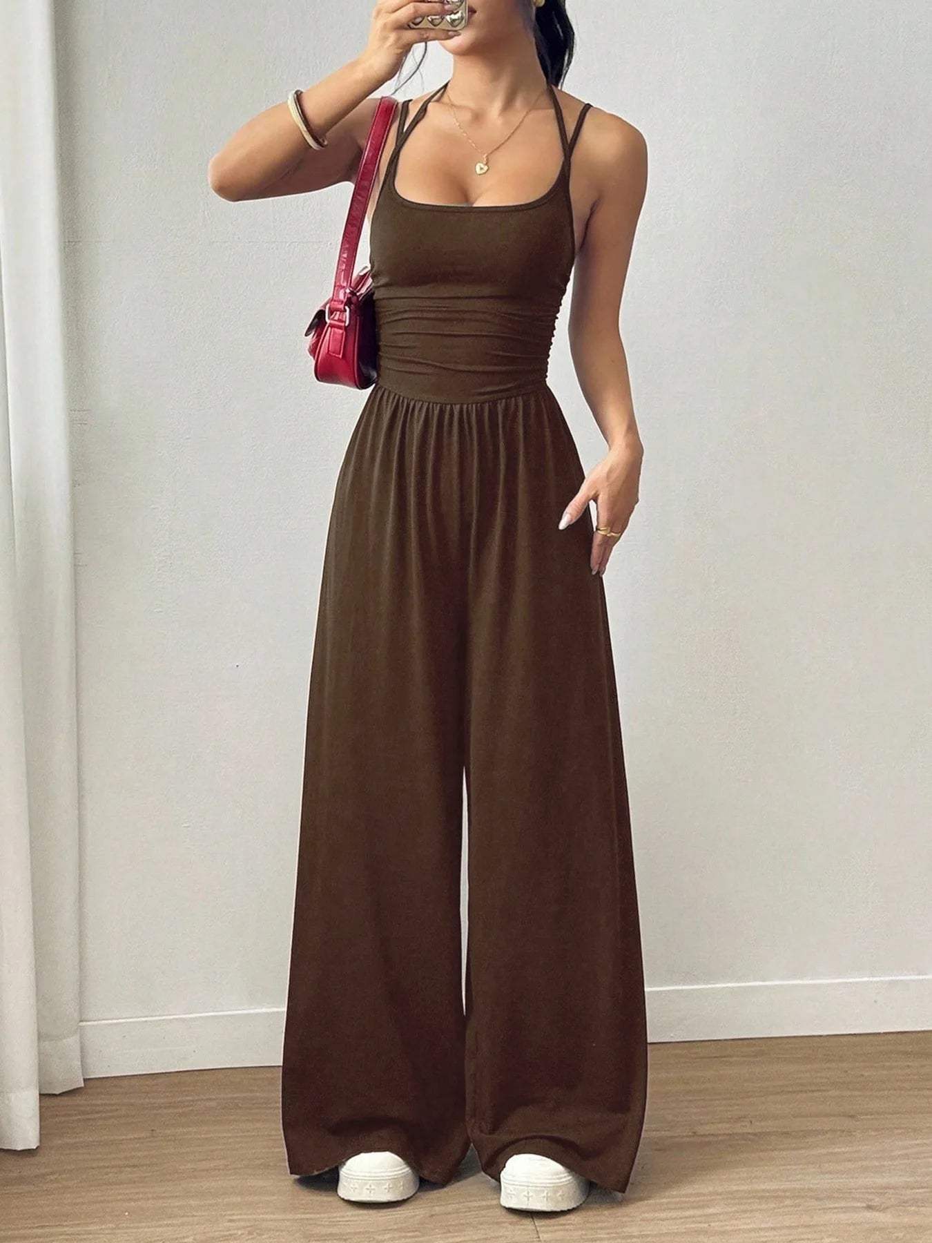 Casual Jumpsuit  Wide Leg Trouser  Sleeveless Sling Silm
