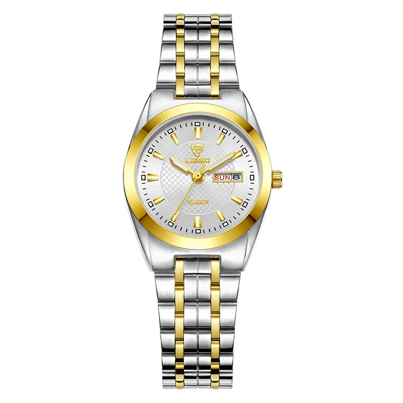 Women's Watch Quartz  Stainless Steel Gold Time Date Waterproof Wristwatch