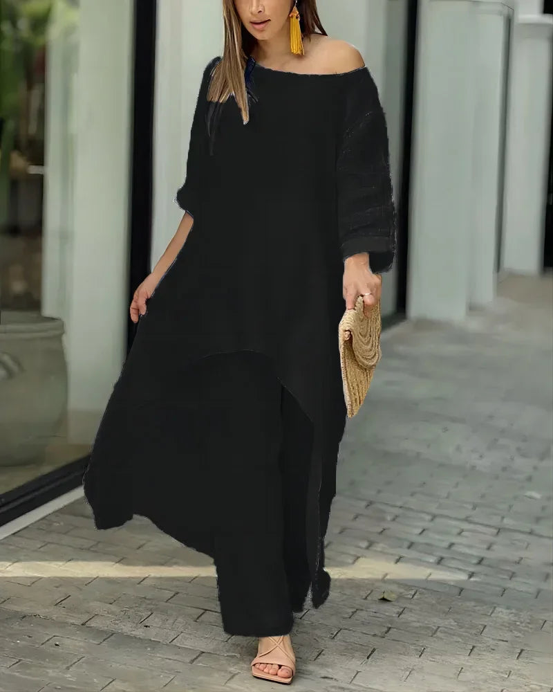 Women's Sets 2 Pcs Sale Casual O-Neck Long Sleeve Asymmetrical Dress