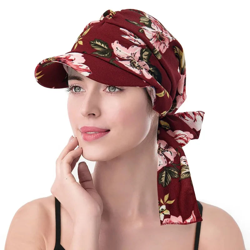Women's New Printed Brim Headscarf Hat Outerwear