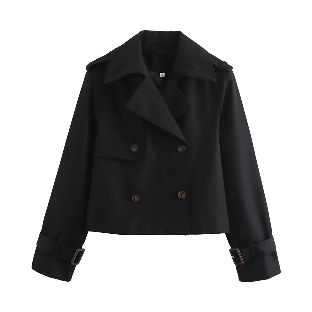Ladies Vintage Cropped Trench Spring Autumn Jacket