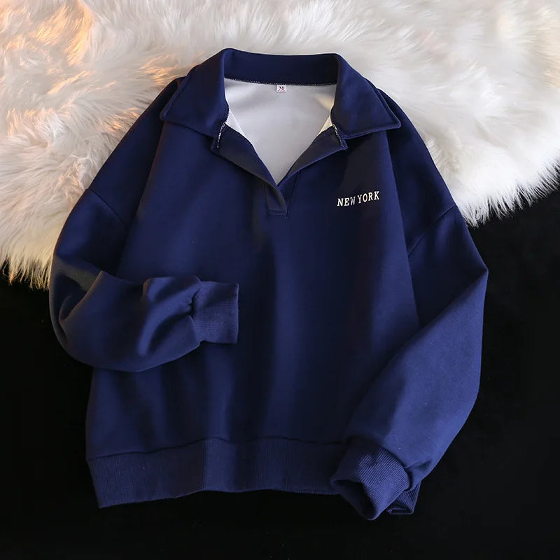 Women Sweatshirt Turn Down Collar Hoodies
