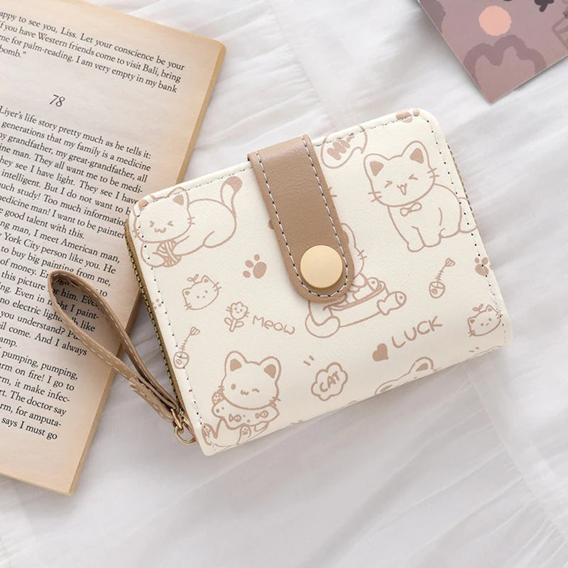 Cute Cat Wallets for Women Card Holder Small Purses with Zip Coin