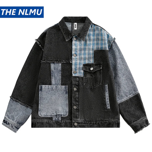 Men Vintage Patchwork Denim Jacket