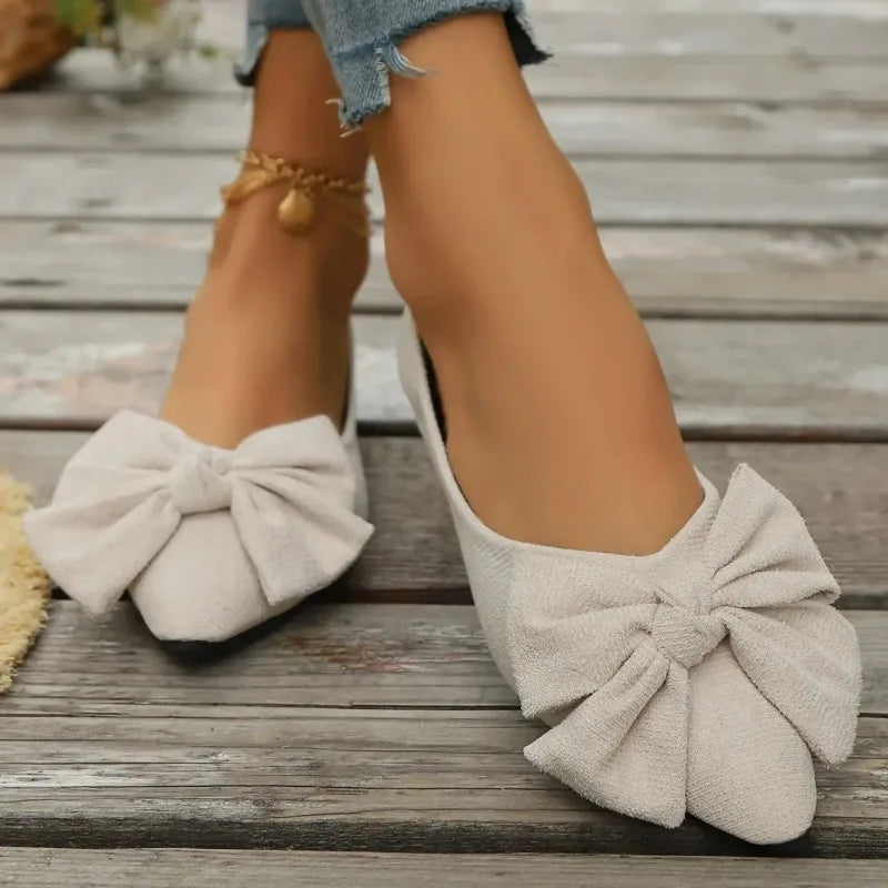 Flat Bottomed Loafers for Women Butterfly Bow Shallow Mouth Pointed Breathable  Women's Shoes