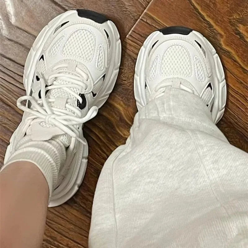 White Lace-Up Women's jogging Shoes platform Female designer shoes